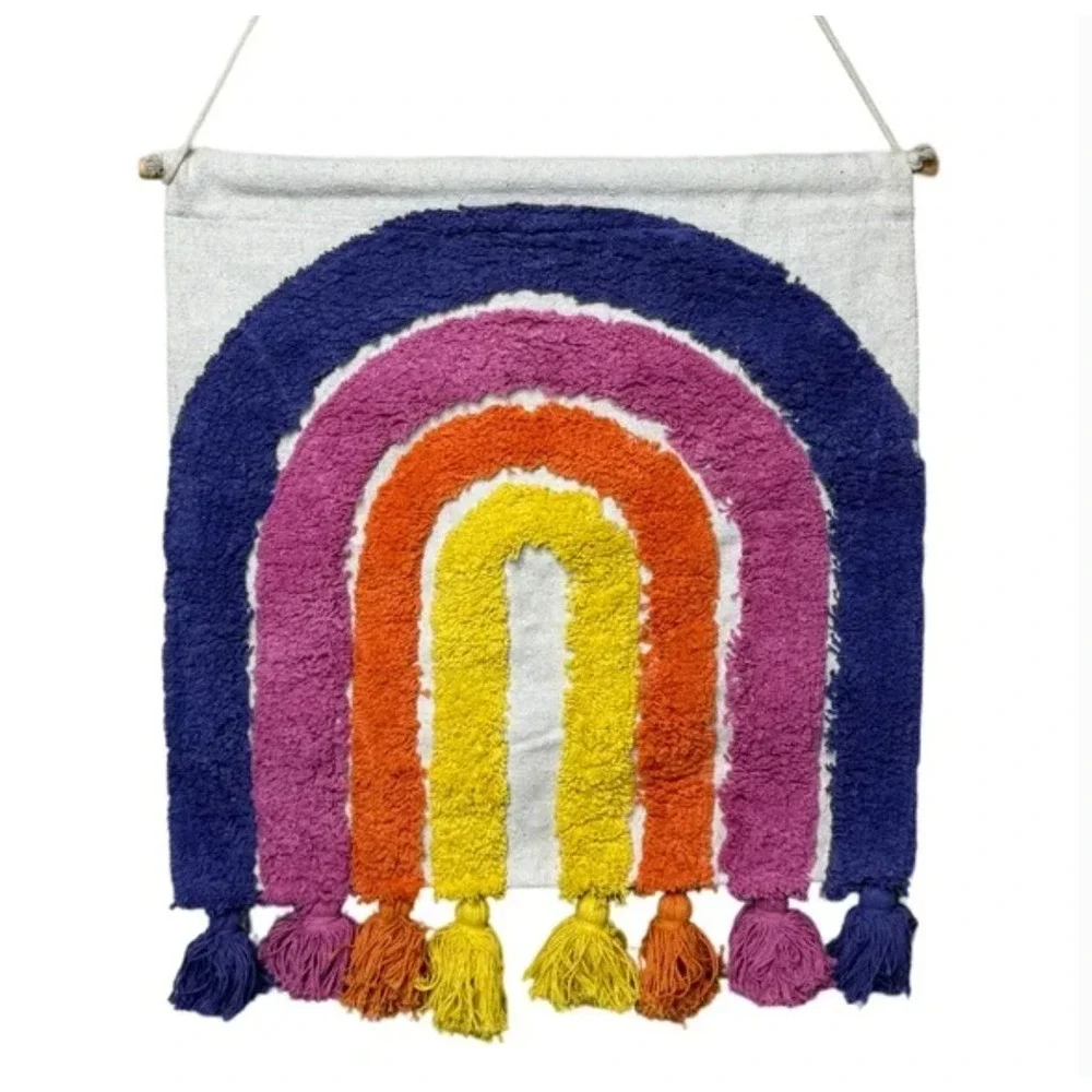 Rainbow Wall Hanging Tuft Tassel Tapestry Boho Nursery Decor Colorful Fiber Art‎